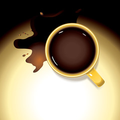 Mug of coffee on a background spilled coffee.