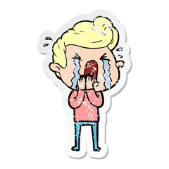 distressed sticker of a cartoon crying man