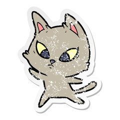 distressed sticker of a confused cartoon cat