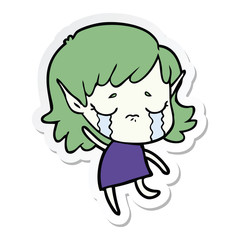 sticker of a cartoon crying elf girl