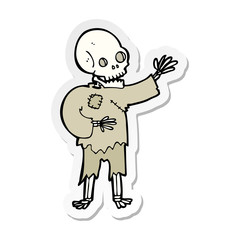 sticker of a cartoon skeleton waving