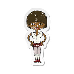 retro distressed sticker of a cartoon woman with hands on hips