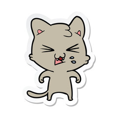 sticker of a cartoon hissing cat