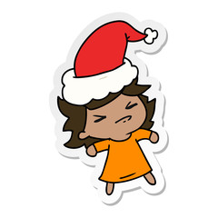 christmas sticker cartoon of kawaii girl