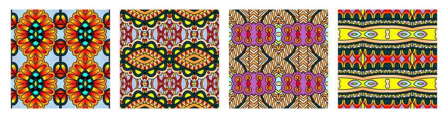 set of different seamless colored vintage geometric pattern