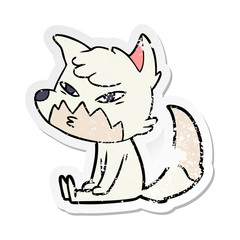 distressed sticker of a clever cartoon fox