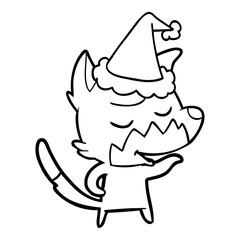 friendly line drawing of a fox wearing santa hat