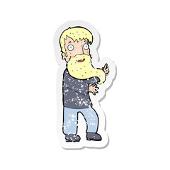 retro distressed sticker of a cartoon excited bearded man