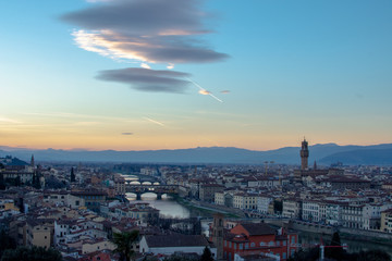 florence,tuscany/Italy 20 february 2019 :panoramic view of florence from michelangelo square at golden hour