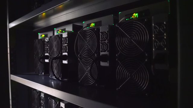 Server Room for crypto mining in a dark room