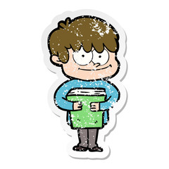 distressed sticker of a happy cartoon man