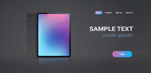 realistic tablet pc mockup gadget with colored blank screen on gray background digital technology concept horizontal copy space