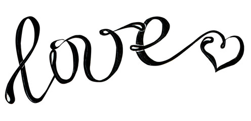 Watercolor text love isolated on white background.