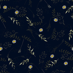 Wallpaper botanical vector illustration with hand drawn flowers. Fantasy florals seamless pattern.