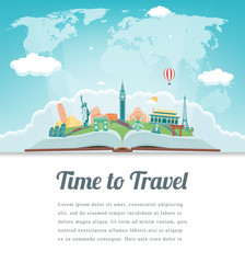 Fototapeta premium Travel composition with famous world landmarks. Travel and Tourism concept. Vector