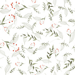 Modern botanical background. Hand drawn vector illustration. Folk flowers. Seamless floral pattern.