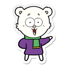 sticker of a laughing teddy  bear cartoon in winter clothes