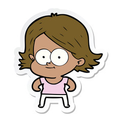 sticker of a happy cartoon girl