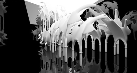 Abstract white and black gothic smooth interior. 3D illustration and rendering.