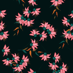 Fototapeta na wymiar Hand drawn floral vector illustration. Japanese garden seamless pattern spring Asia flowers.