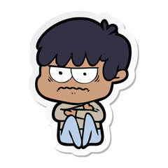 sticker of a annoyed cartoon boy