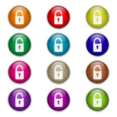 set of round color padlock icons
