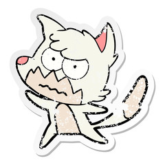 distressed sticker of a cartoon annoyed fox