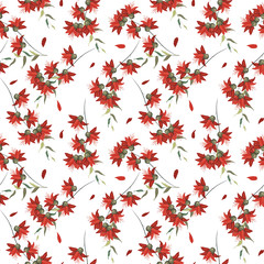 Realistic isolated seamless floral pattern. Hand drawn vector illustration. Paradise flowers.