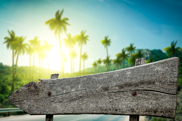 Wooden signpost and free space for your decoration 