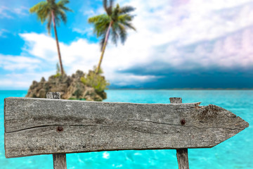 Wooden signpost and free space for your decoration 