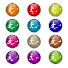set of round color icons of businessman on stairs