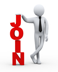 3d businessman join word presentation