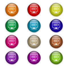 set of round color icons hd video