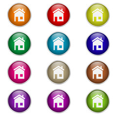 set of round colored home icons