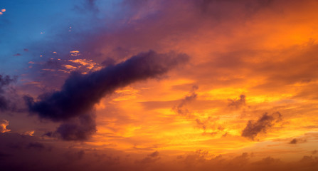 Colorful sunset sky over tranquil sea surface