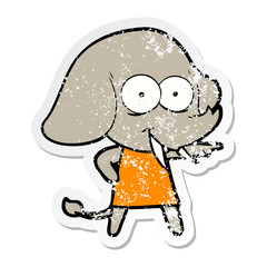 distressed sticker of a happy cartoon elephant