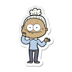 sticker of a cartoon happy old woman