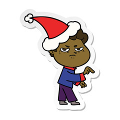 sticker cartoon of a angry man wearing santa hat