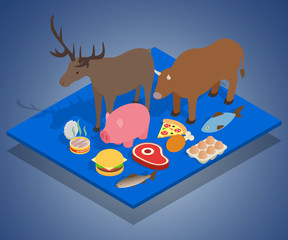 Meat diet concept banner. Isometric banner of meat diet vector concept for web, giftcard and postcard