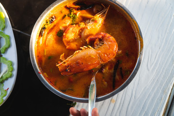 Famous Thai food spicy shrimp soup ''Tom yum kung ''