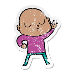 distressed sticker of a cartoon bald man