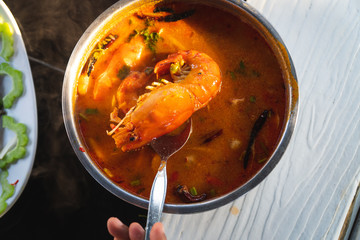 Famous Thai food spicy shrimp soup ''Tom yum kung ''