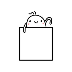 Cute marshmallow holding square frame hand drawn illustration