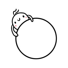 Cute marshmallow holding round frame hand drawn illustration