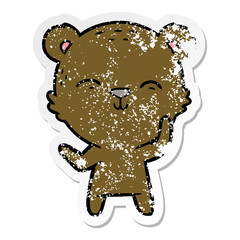 distressed sticker of a happy cartoon bear