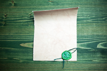 St. Patrick's Day. Empty blank and wax seal with shamrock