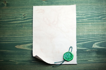 St. Patrick's Day. Empty blank and wax seal with shamrock