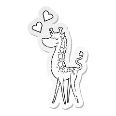 distressed sticker of a cartoon giraffe with love heart