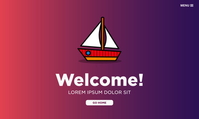 Welcome Page Interface Design with Boat Illustration