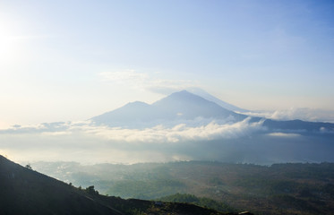 Fototapeta premium Sunrise meeting at Batur volcano, Bali, Indonesia